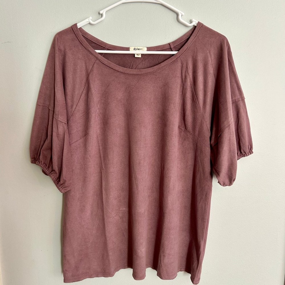 Dylan Luxe Suede Purple Short Sleeve Blouse, Size S